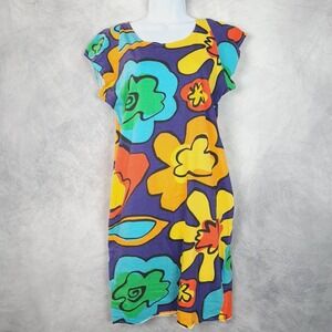 Vintage Thierry Mugler Dress Womens Medium Floral Pop Art T Shirt Mini France